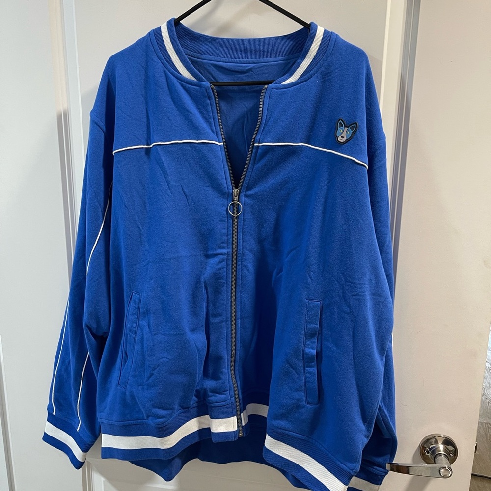 Woofy Blue Zip-Up Jacket with White Trim